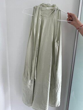 COS Light Sage Green Mini Dress with Neck Tie